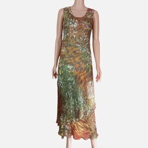 SIMPLY SILK Sleeveless Maxi Dress Watercolor Fairy Art to Wear‎ Size Small